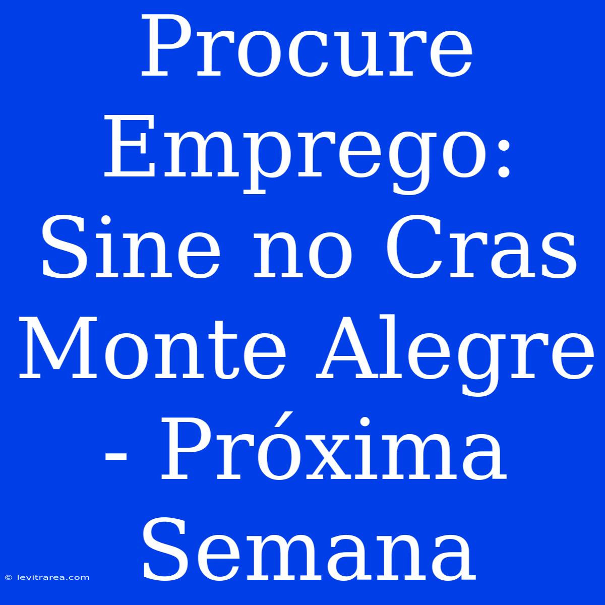 Procure Emprego: Sine No Cras Monte Alegre - Próxima Semana