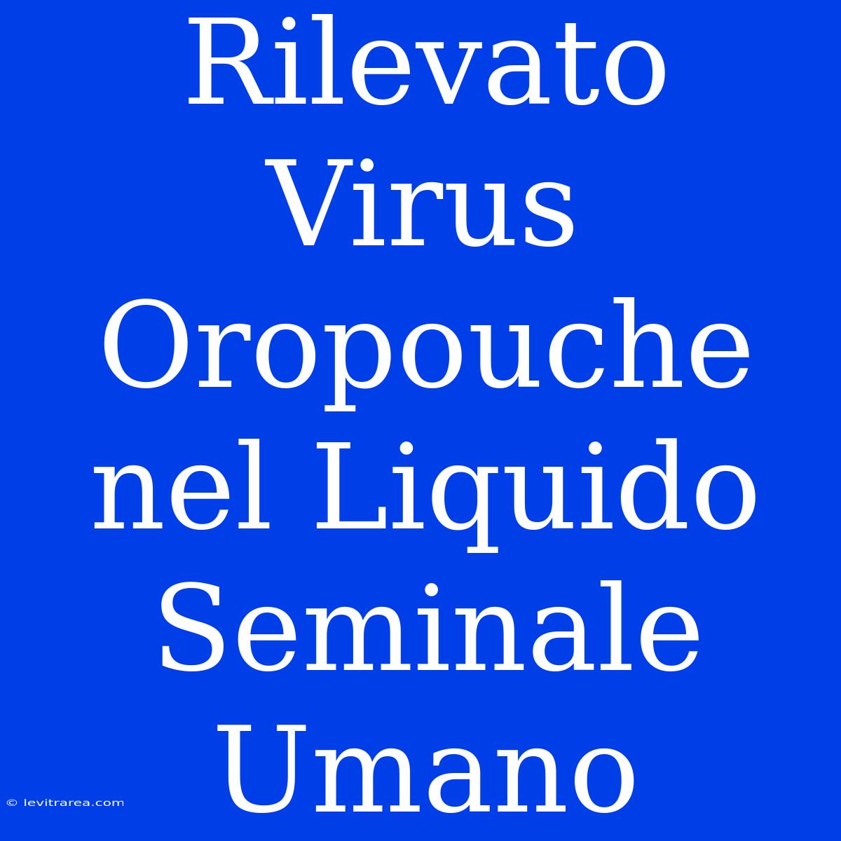 Rilevato Virus Oropouche Nel Liquido Seminale Umano