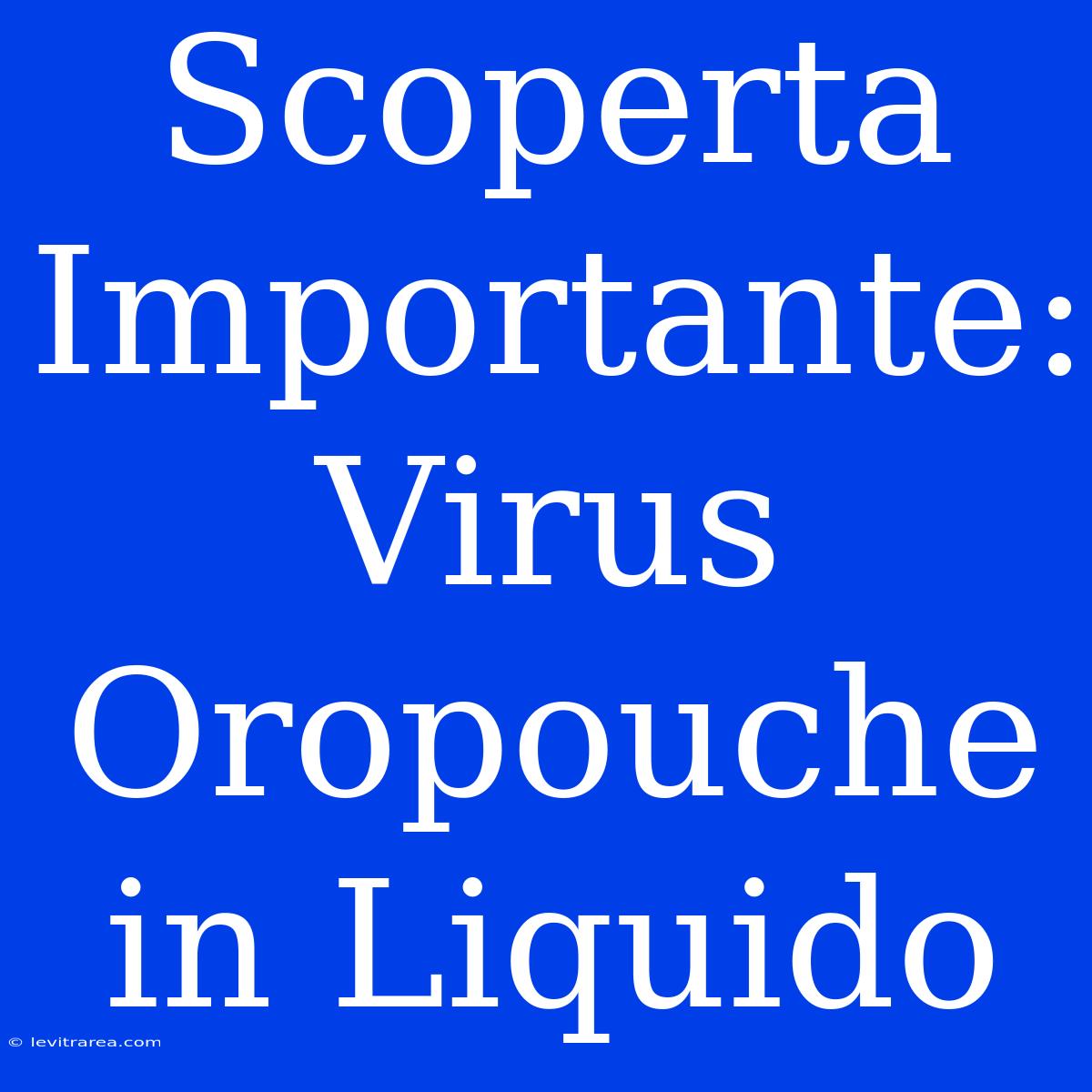 Scoperta Importante: Virus Oropouche In Liquido