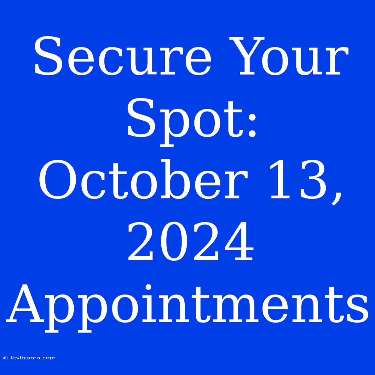 Secure Your Spot: October 13, 2024 Appointments