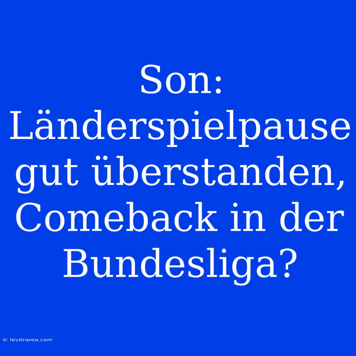 Son: Länderspielpause Gut Überstanden, Comeback In Der Bundesliga? 