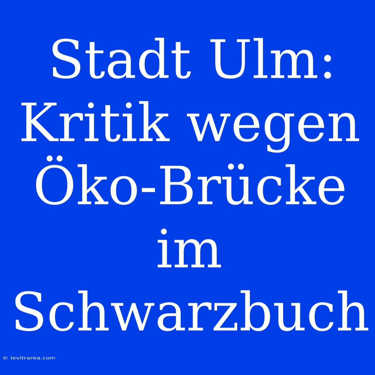 Stadt Ulm: Kritik Wegen Öko-Brücke Im Schwarzbuch