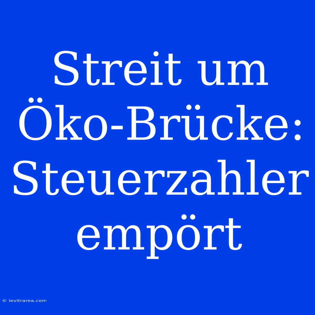 Streit Um Öko-Brücke: Steuerzahler Empört