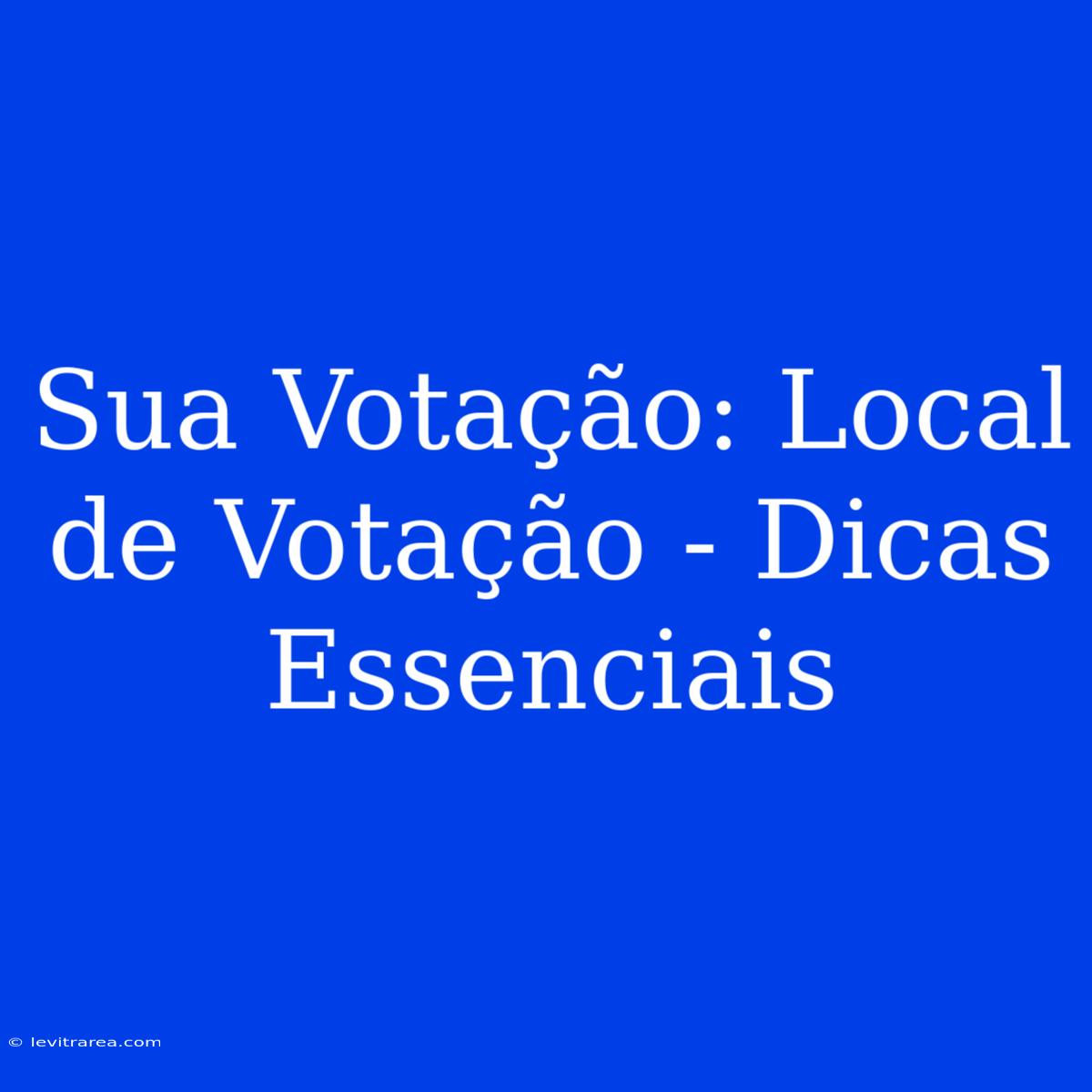 Sua Votação: Local De Votação - Dicas Essenciais