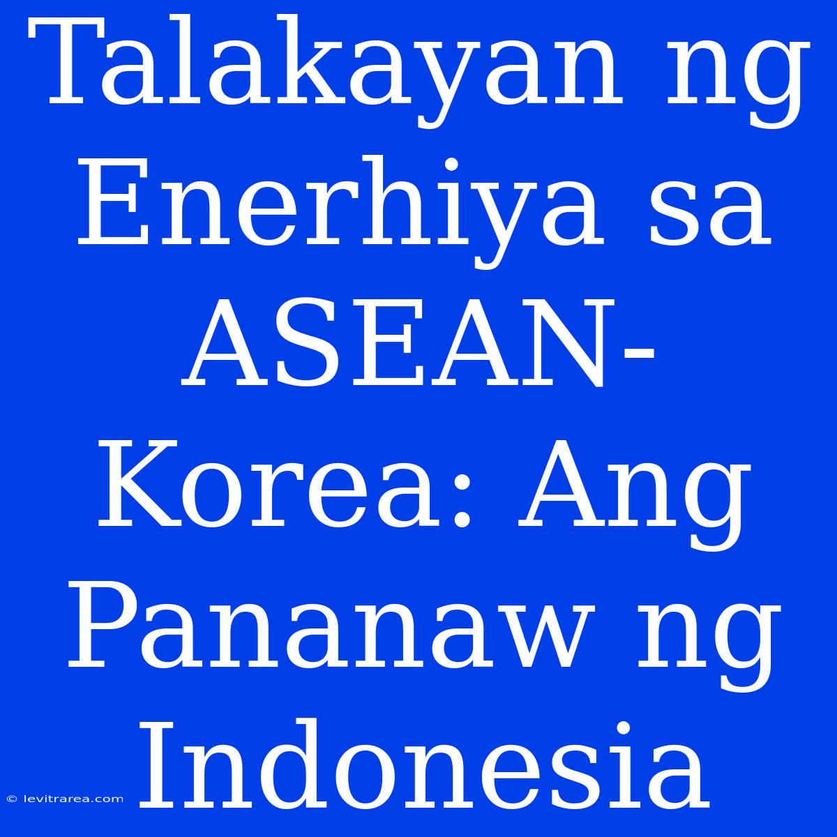 Talakayan Ng Enerhiya Sa ASEAN-Korea: Ang Pananaw Ng Indonesia