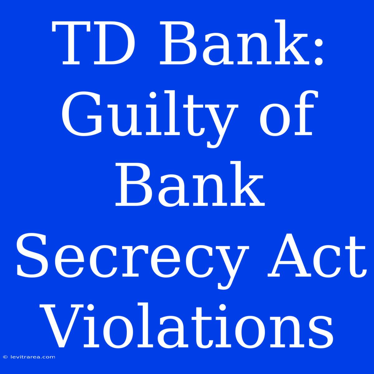 TD Bank: Guilty Of Bank Secrecy Act Violations