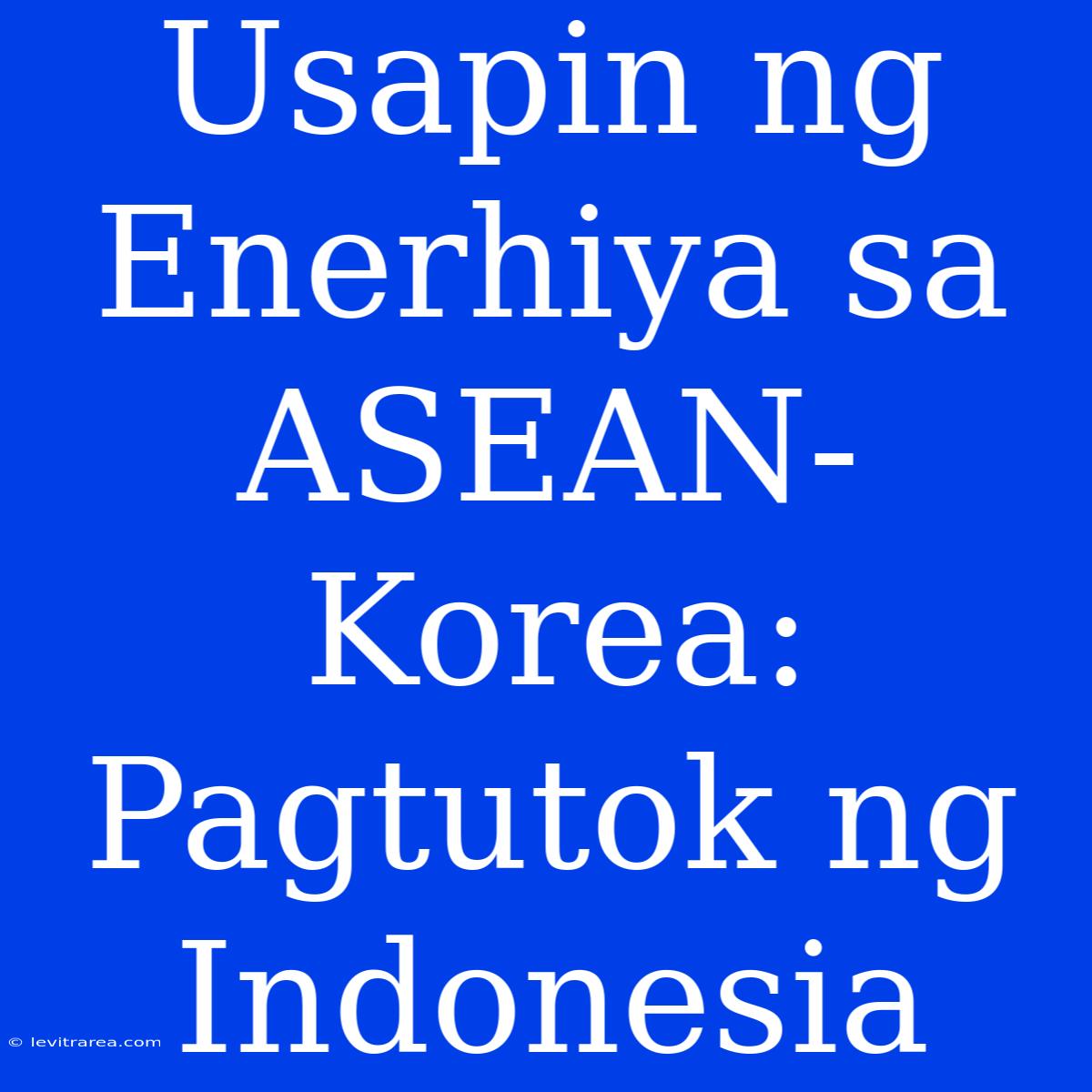 Usapin Ng Enerhiya Sa ASEAN-Korea: Pagtutok Ng Indonesia 