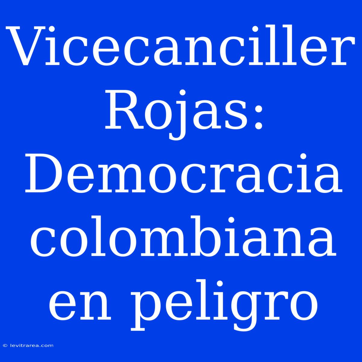 Vicecanciller Rojas: Democracia Colombiana En Peligro