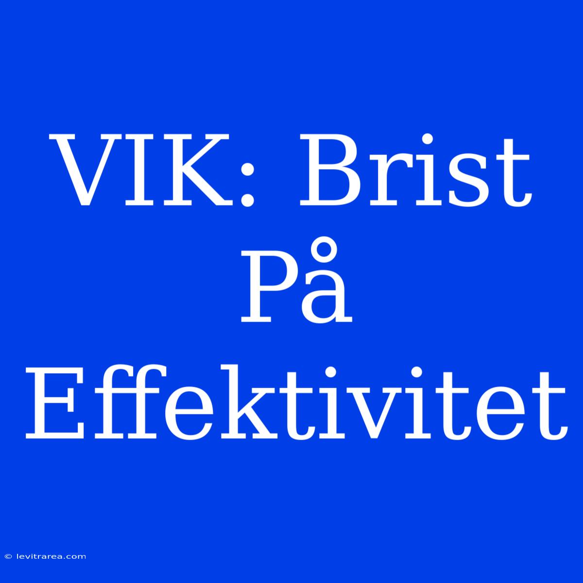 VIK: Brist På Effektivitet