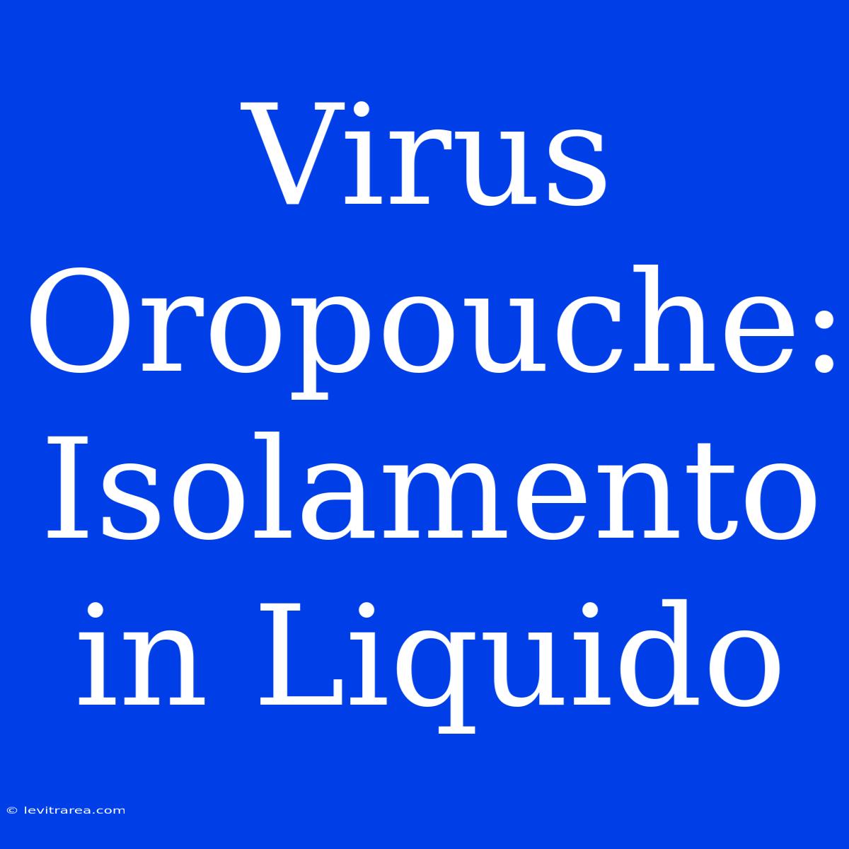 Virus Oropouche: Isolamento In Liquido