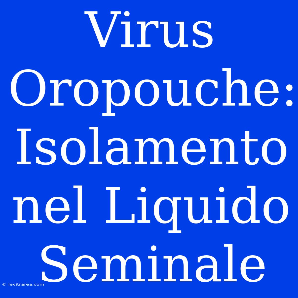 Virus Oropouche: Isolamento Nel Liquido Seminale