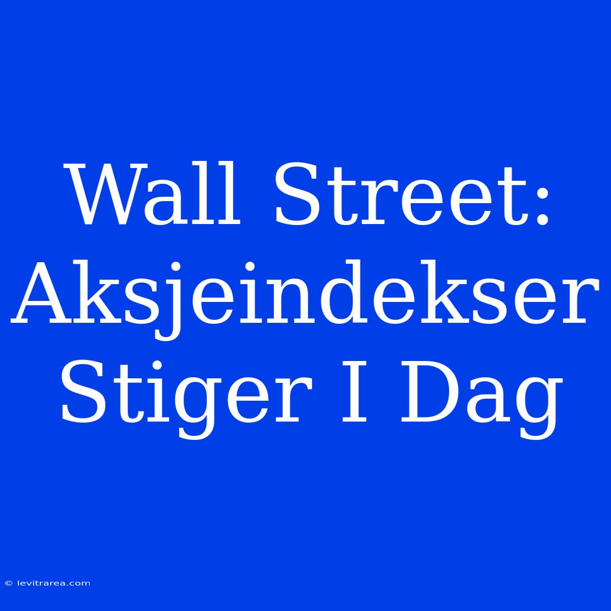 Wall Street: Aksjeindekser Stiger I Dag