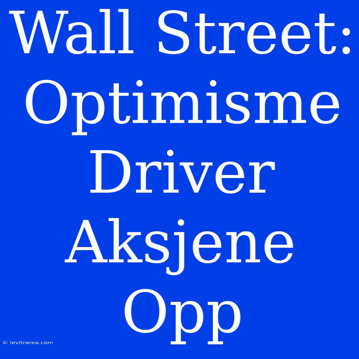 Wall Street: Optimisme Driver Aksjene Opp