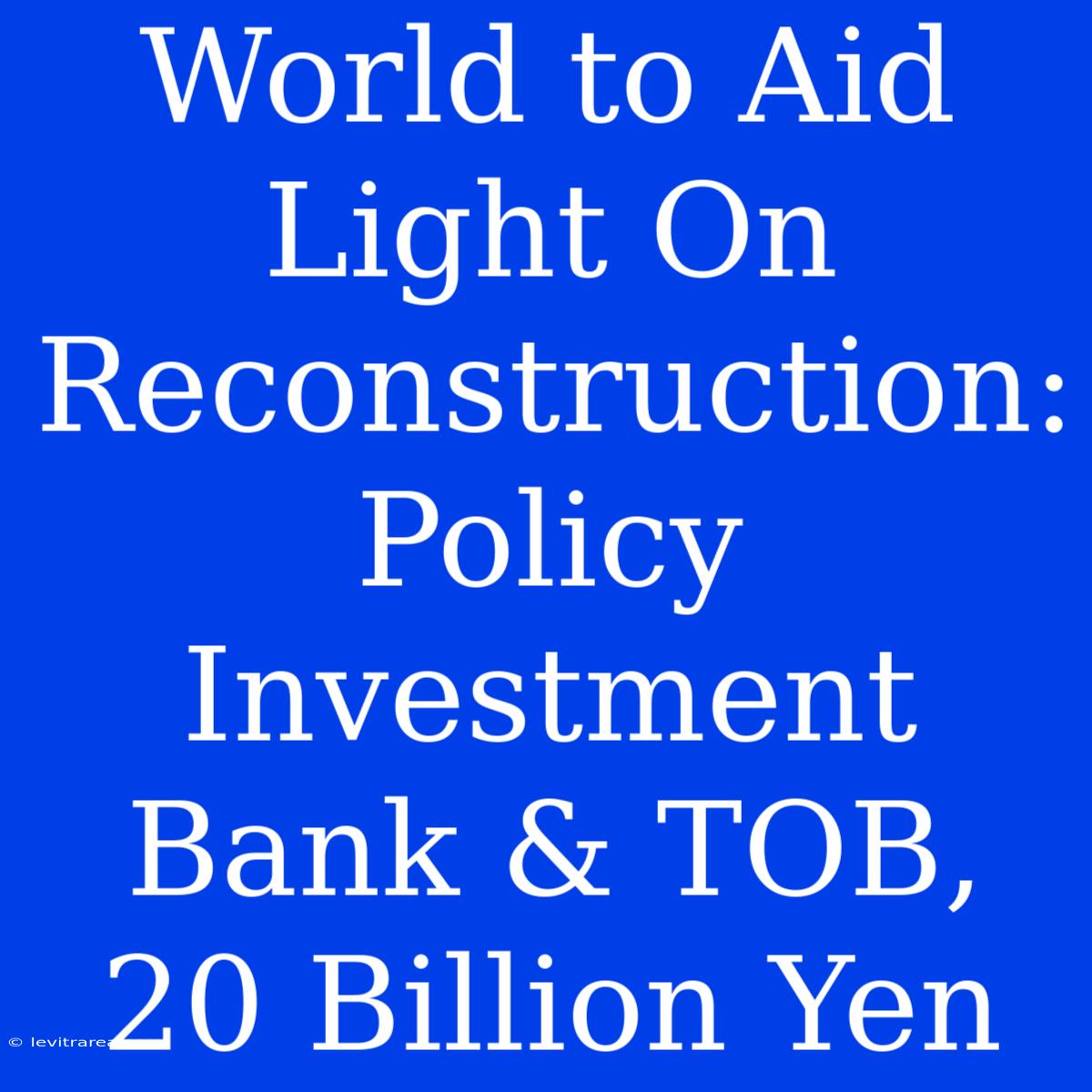 World To Aid Light On Reconstruction: Policy Investment Bank & TOB, 20 Billion Yen